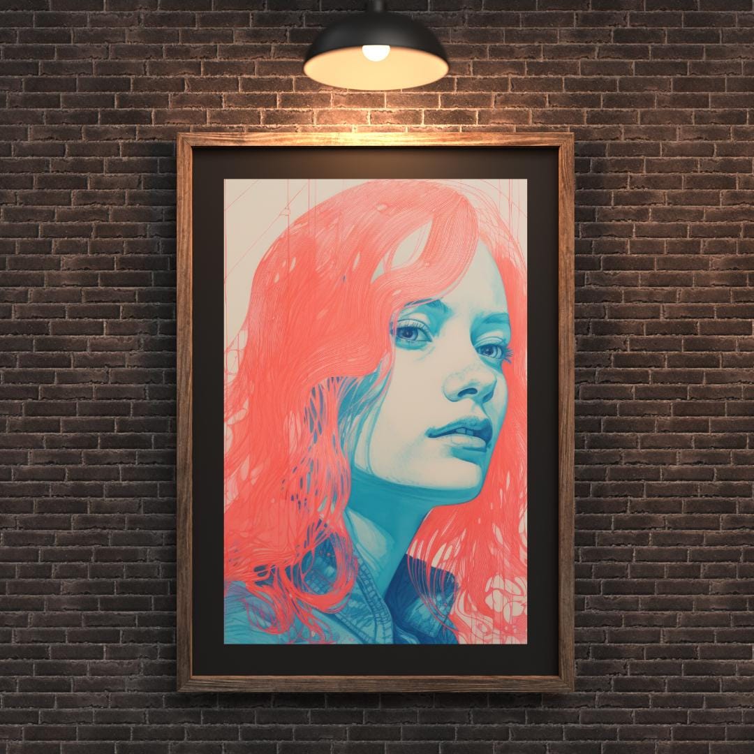 Modern Pop Art Portrait - Vibrant Coral and Aqua Female Illustration - Abstract Wall Decor - Social Canvas