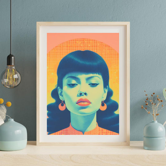 Retro-Inspired Pop Art Portrait - Bold Yellow and Blue Female Illustration - Modern Wall Decor - Social Canvas