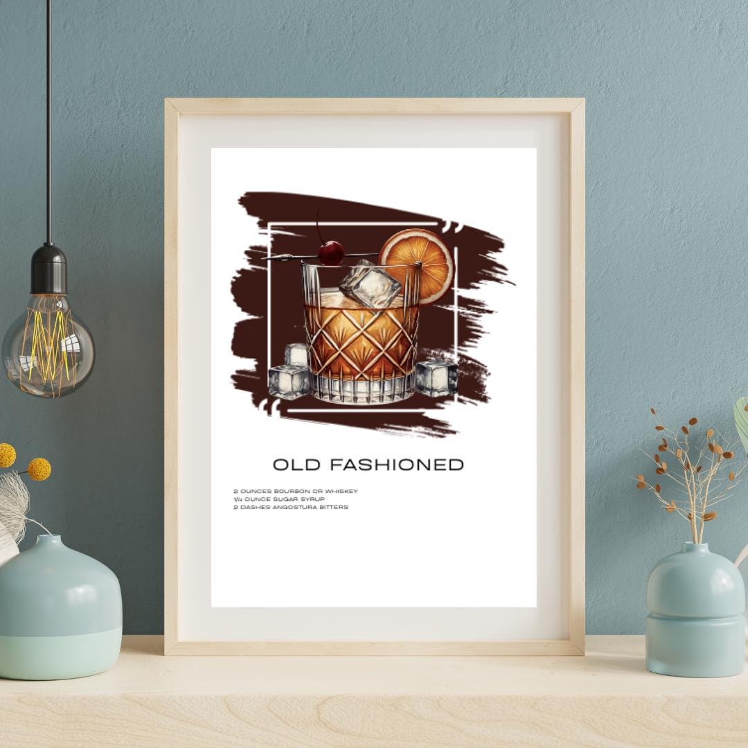 Classic Old Fashioned Recipe Art Print - Whiskey Cocktail Decor - Social Canvas
