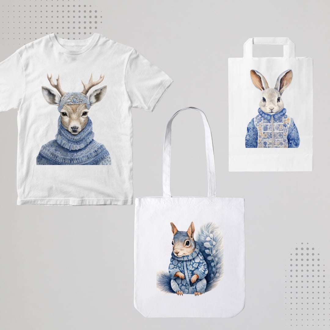 5 Adorable Animal Hoodie PNG | Digital Download for Print on Demand | Woodland Creatures in Cozy Sweaters - Social Canvas