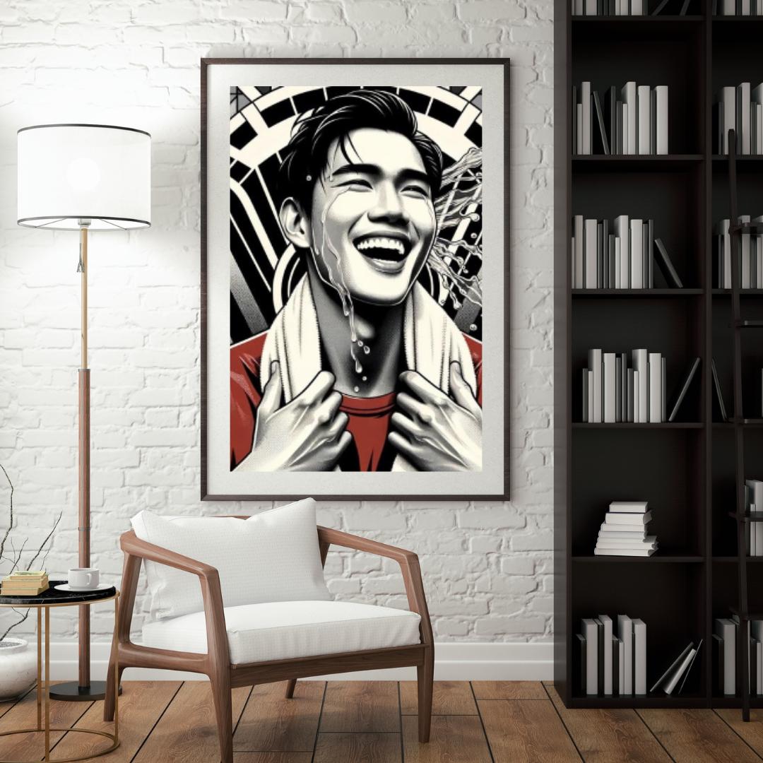 Bold Black & White Portrait Wall Art Set - Vibrant Smiling Faces with Red Accents, Modern Pop Art Prints, Unique Living Room Decor - Social Canvas