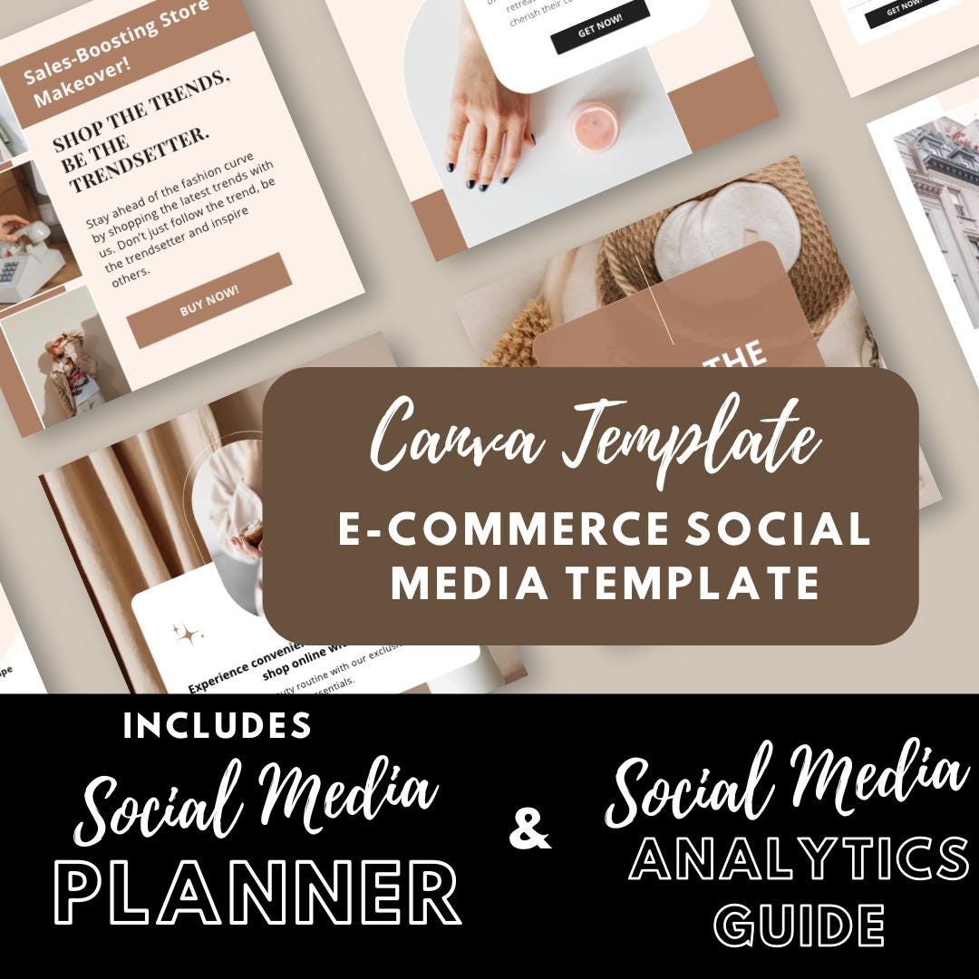E-Commerce Social Media Template Bundle | Shopify & Etsy Business Instagram Posts | Social Media Planner and Analytics Guide - Social Canvas