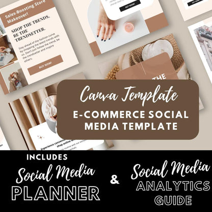 E-Commerce Social Media Template Bundle | Shopify & Etsy Business Instagram Posts | Social Media Planner and Analytics Guide - Social Canvas