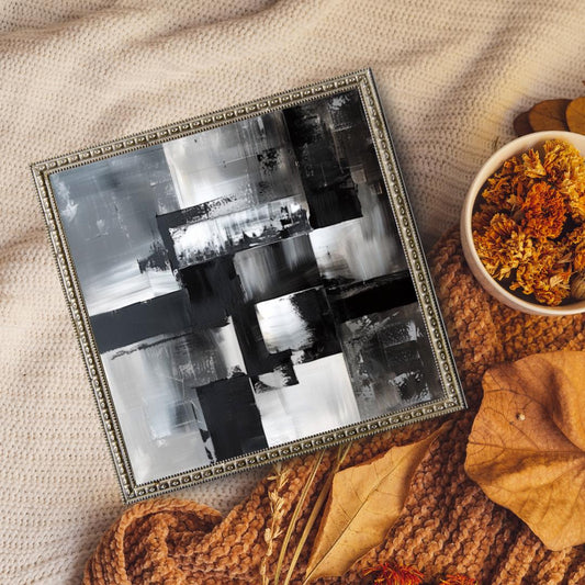 Monochrome Abstract Wall Art Print | Black and White Geometric Art | Modern Minimalist Home Decor | Contemporary Textured Painting - Social Canvas