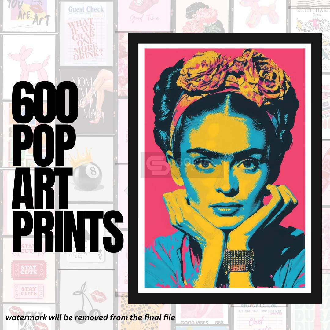 Frida Kahlo Pop Art Portrait - Vibrant Feminist Icon Wall Art | 600 Pop Art Prints Bundle - Social Canvas