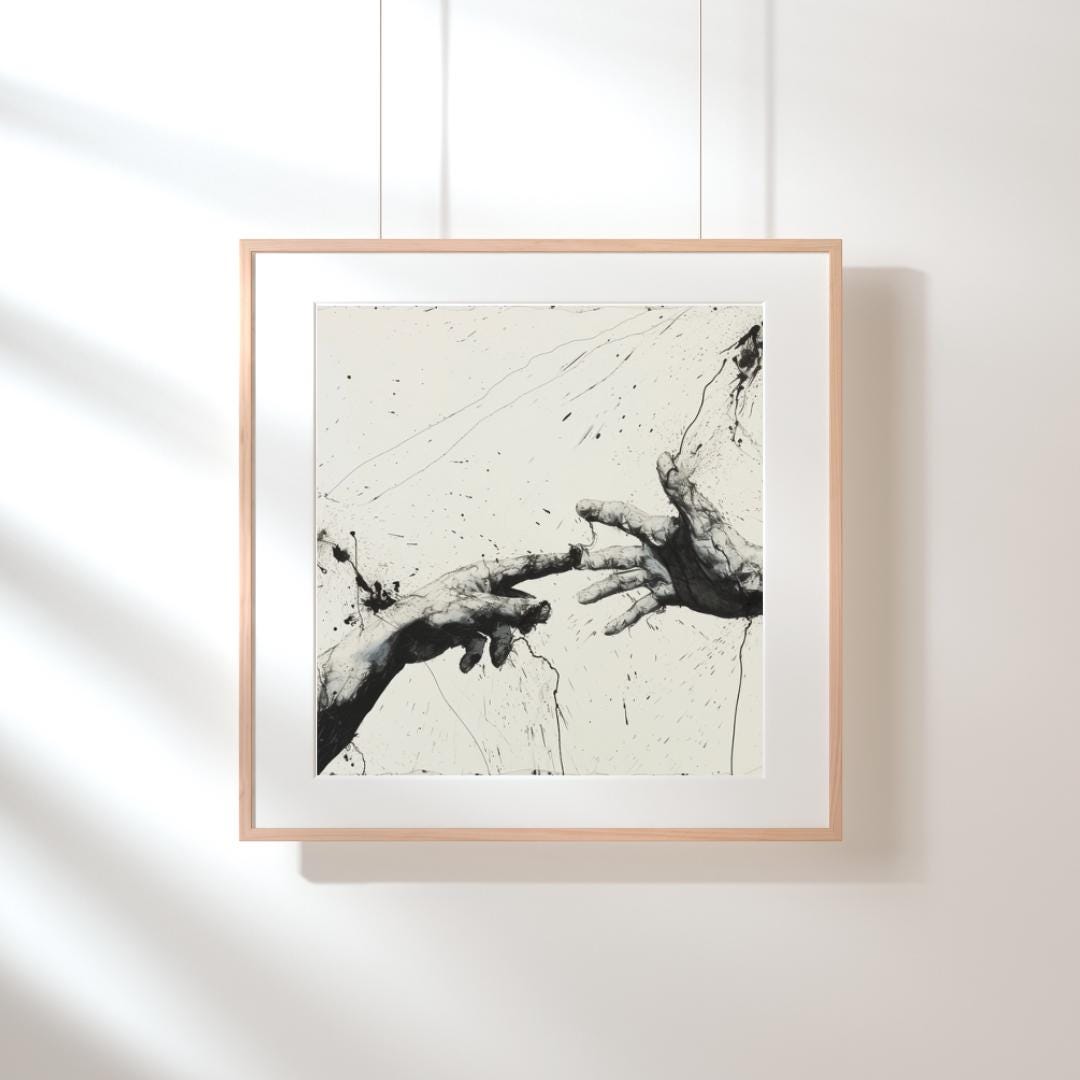 Dynamic Abstract Hand Art Print | Black and White Splatter Painting | Modern Expressionist Wall Art for Home or Office - Social Canvas