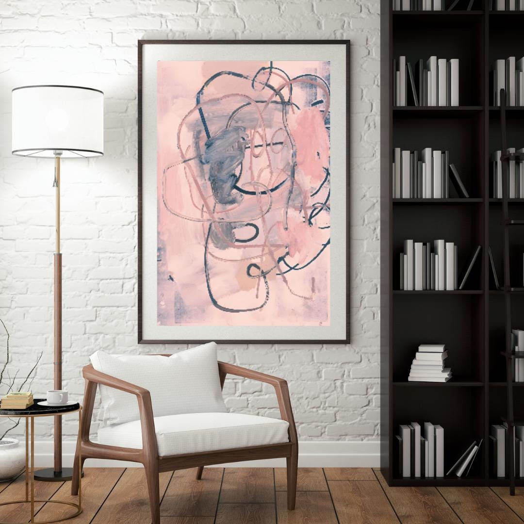 Abstract Pink and Grey Wall Art | Modern Minimalist Expressionist Painting | Pastel Swirls and Shapes for Contemporary Home or Office Decor - Social Canvas