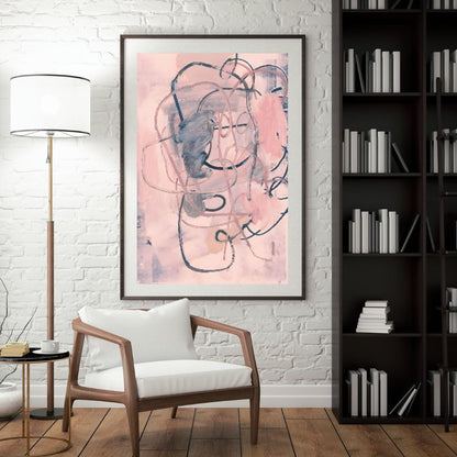Abstract Pink and Grey Wall Art | Modern Minimalist Expressionist Painting | Pastel Swirls and Shapes for Contemporary Home or Office Decor - Social Canvas