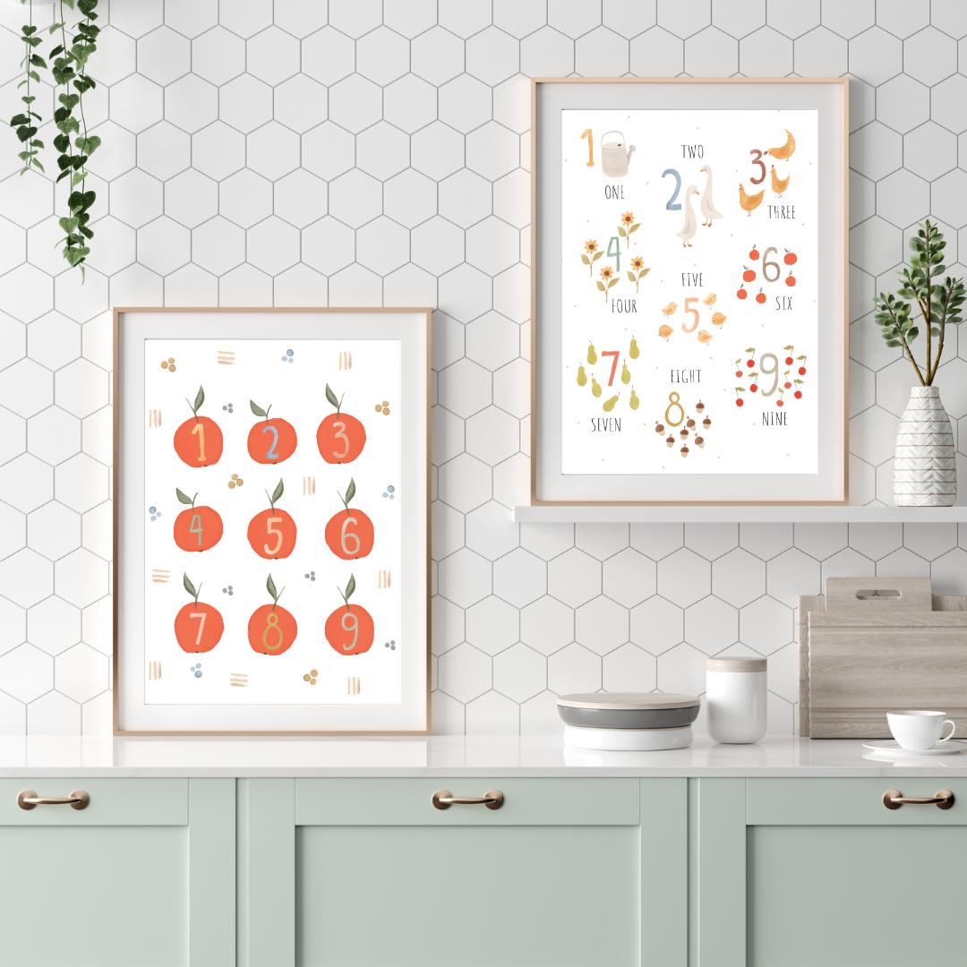 Set of 5 Kids Alphabet and Numbers Posters - Educational Wall Art for Learning - Social Canvas