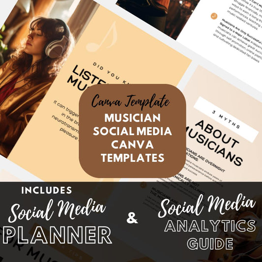Musician Social Media Canva Templates | Social Media Planner and Analytics Guide | Music Marketing Kit for Artists, Bands & Producers - Social Canvas