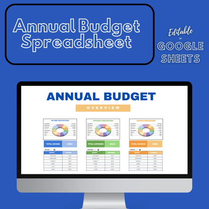 Annual Budget Spreadsheet | Editable Google Sheets Template | Business & Household Budget Planner | 2025 Financial Tracker - Social Canvas