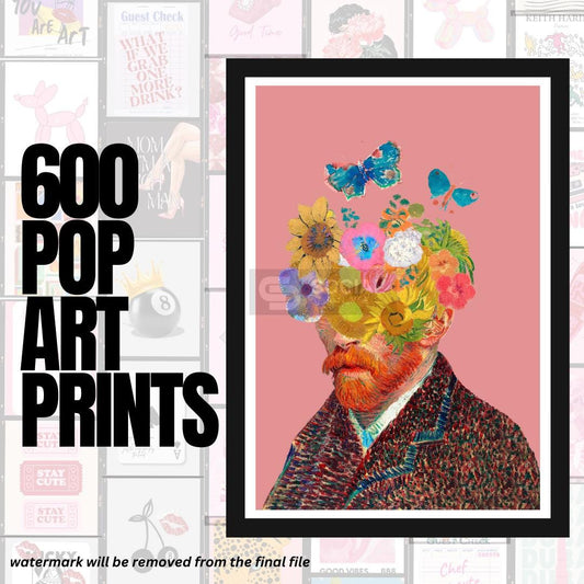 Floral Van Gogh Portrait - Modern Pop Art Print | 600 Pop Art Prints Bundle - Social Canvas