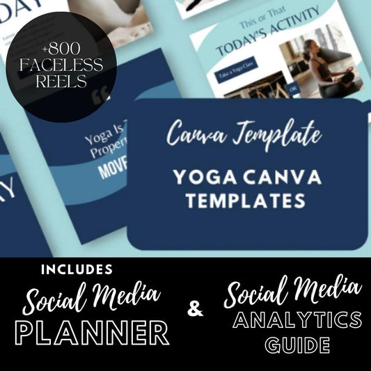 Yoga Canva Templates | Yoga Instructors | Wellness | Fitness Instagram Posts | Social Media Planner, Analytics Guide | 800 Faceless Videos - Social Canvas