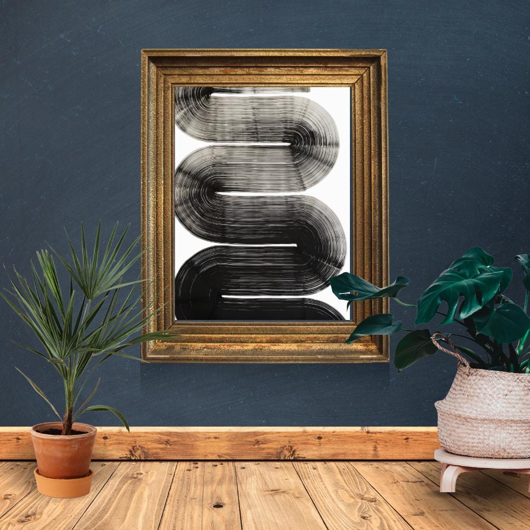 Modern Black and White Abstract Line Art | Minimalist Curved Design Wall Print | Contemporary Monochrome Artwork for Home Decor - Social Canvas