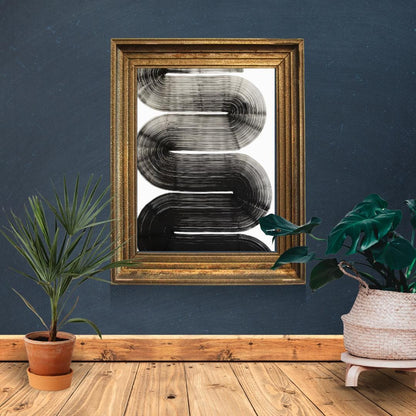 Modern Black and White Abstract Line Art | Minimalist Curved Design Wall Print | Contemporary Monochrome Artwork for Home Decor - Social Canvas