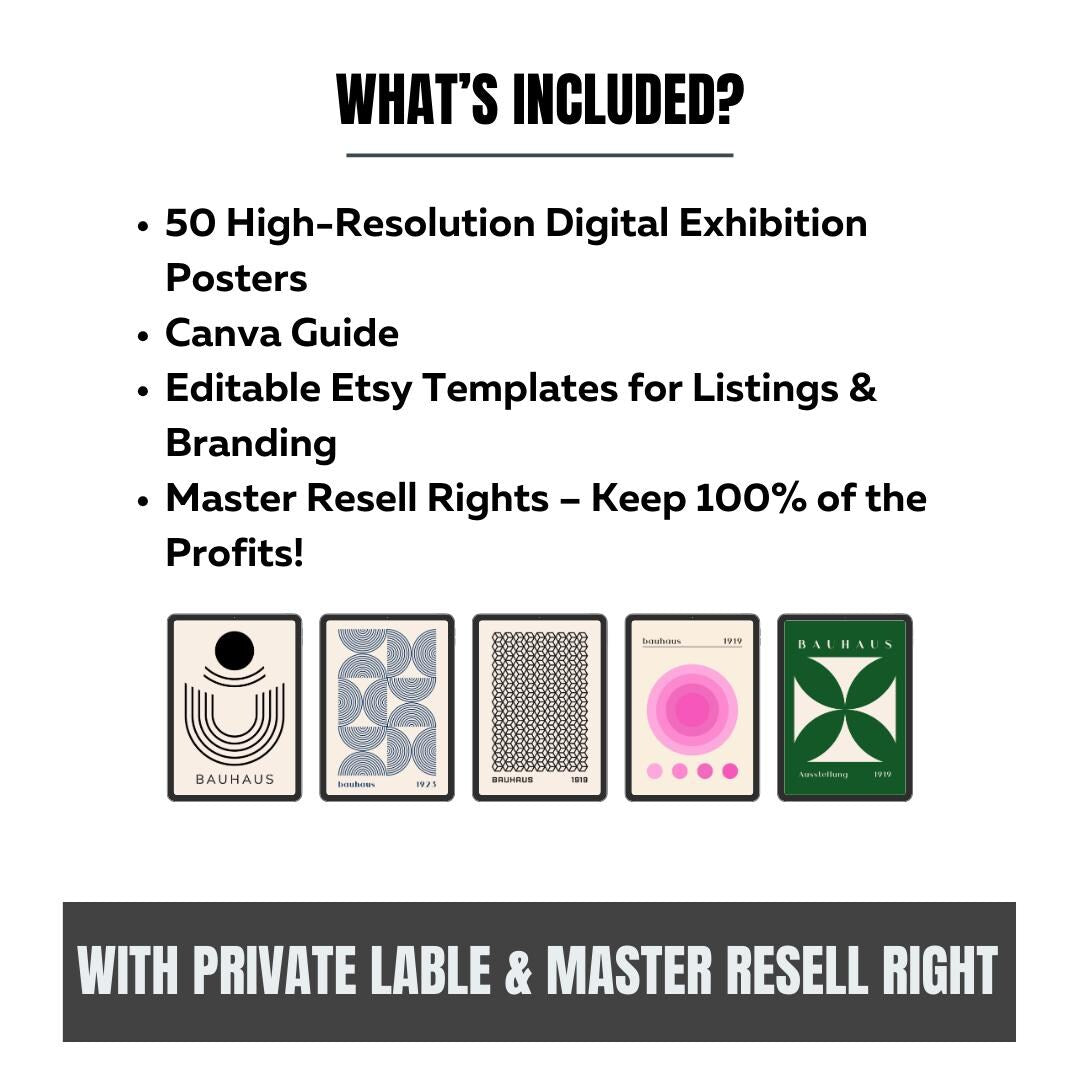 50 Bauhaus Exhibition Posters | Resellable Digital Art Bundle + Canva Guide +  Product Listing Templates | MRR Digital Download - Social Canvas