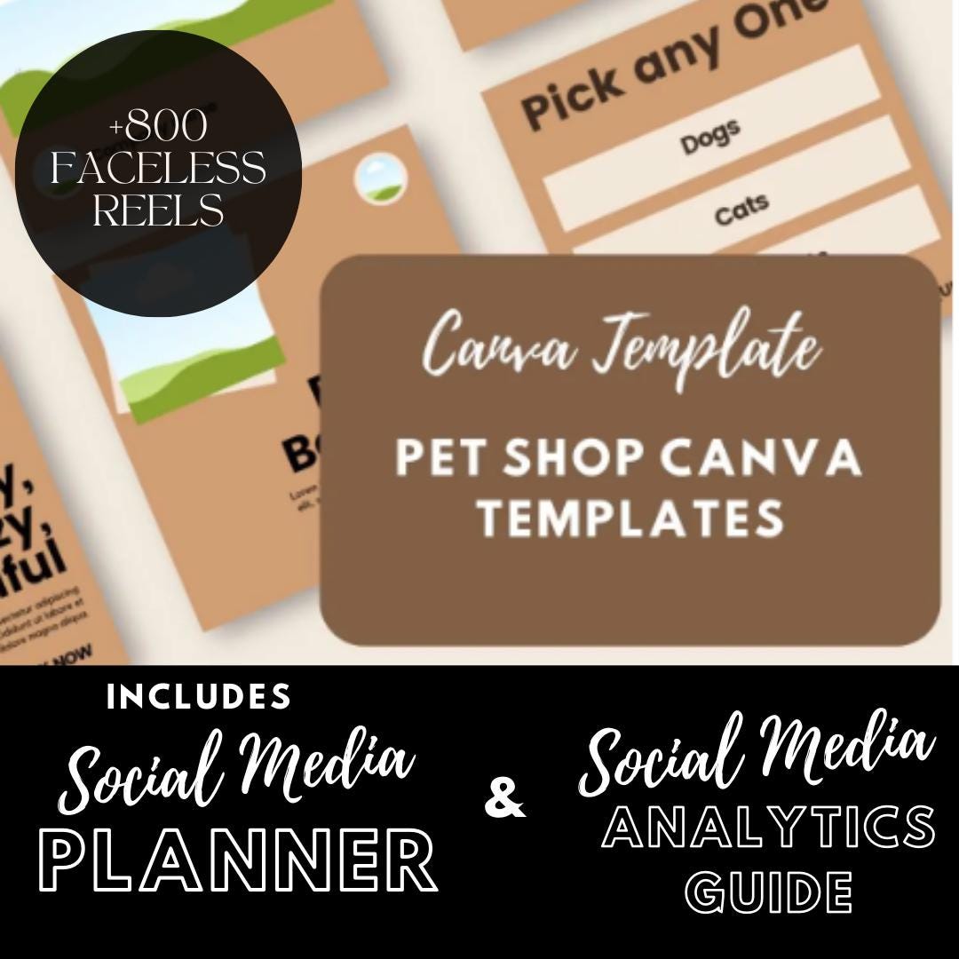 Pet Shop Canva Templates | Pet Stores and Animal Services | Pet Care and Promotion Posts | Social Media Planner, Analytics Guide - Social Canvas