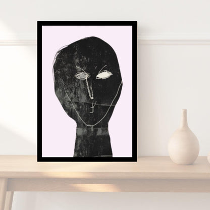 Abstract Minimalist Portrait Art | Monochrome Expressionist Wall Print with Pastel Pink Background | Modern Contemporary Decor - Social Canvas