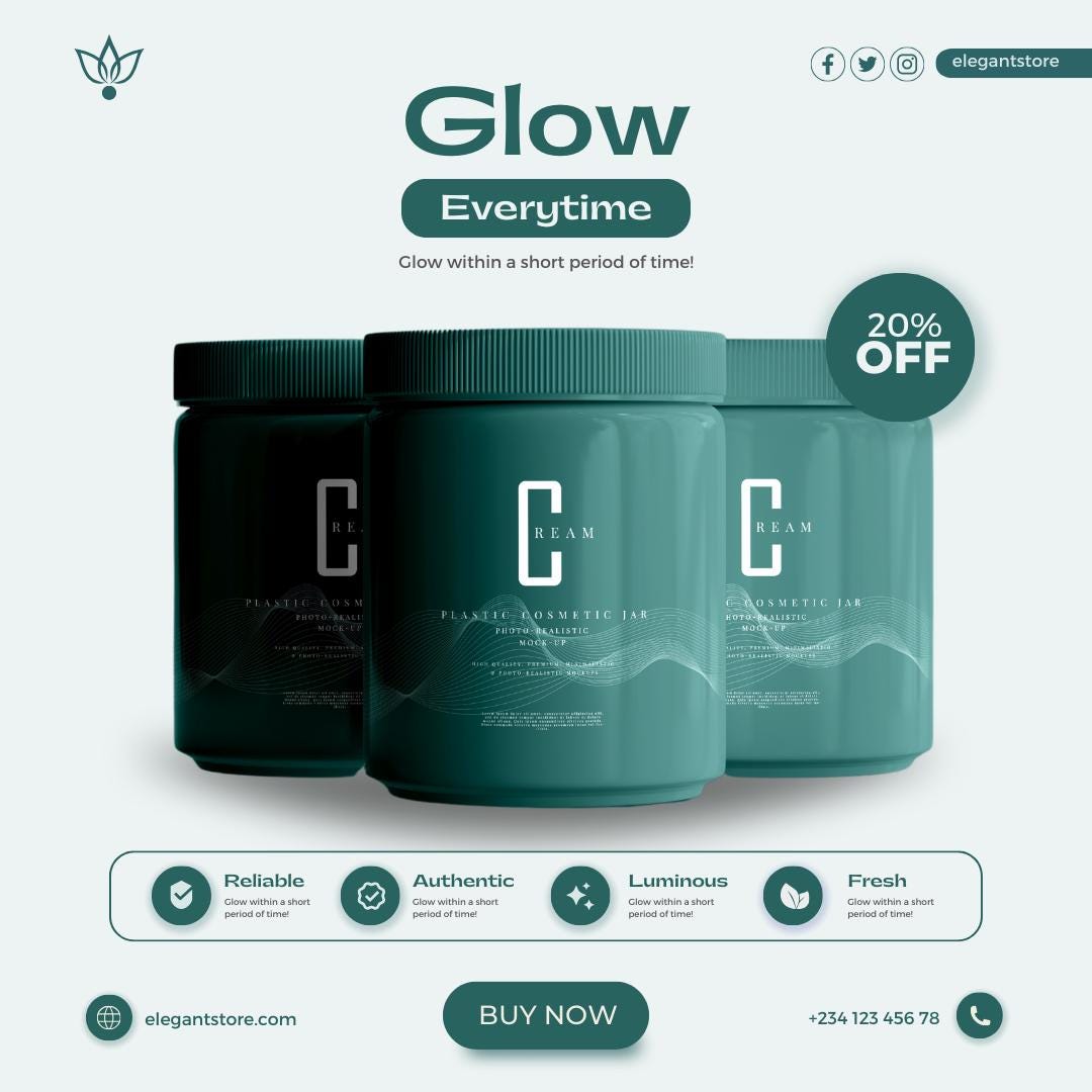 4 Minimalist Cosmetic Product Canva Templates | Social Media Planner and Analytics Guide | Canva Template Bundle - Social Canvas