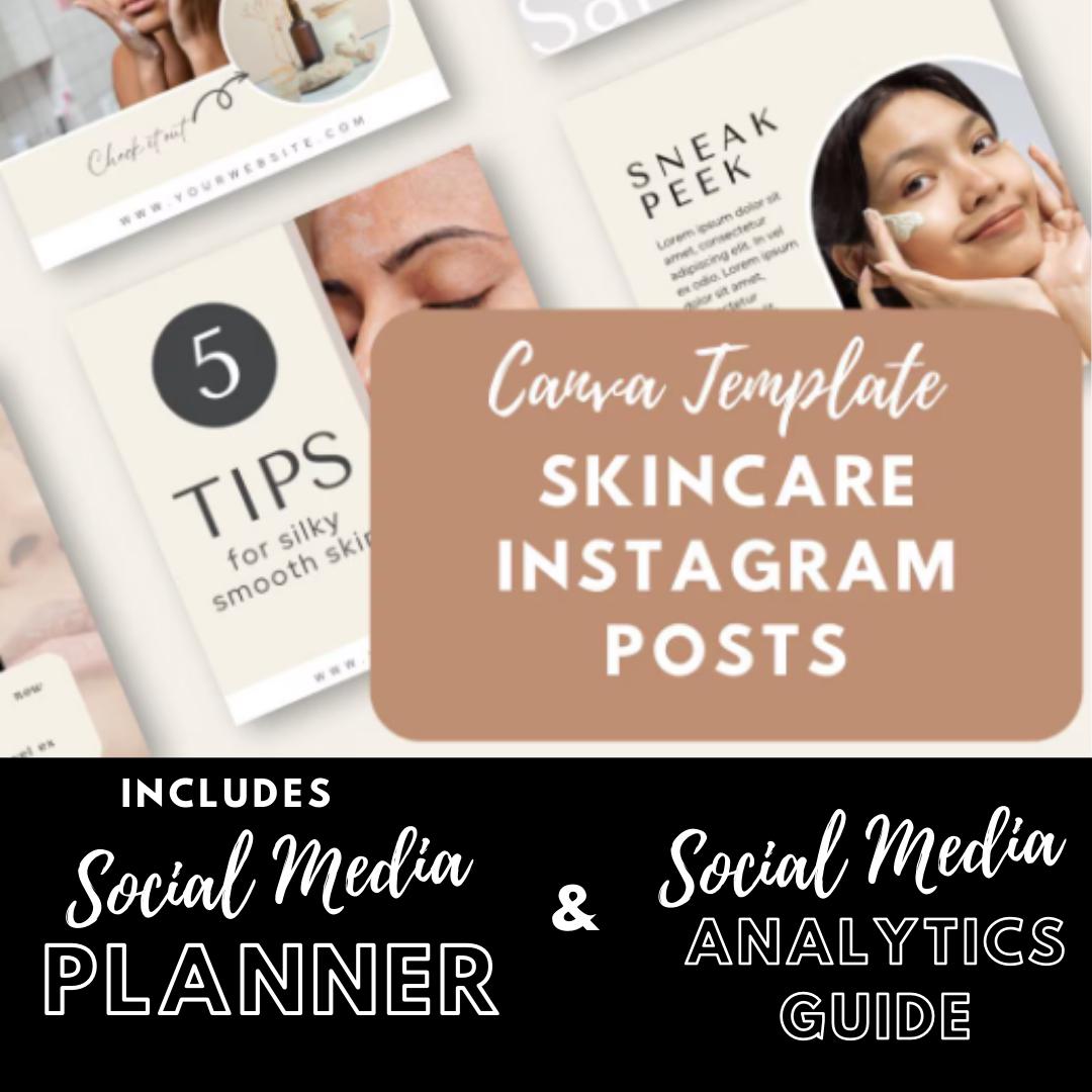 Skincare Social Media Canva Templates | Beauty & Esthetician Marketing Kit | Social Media Planner, Analytics Guide - Social Canvas