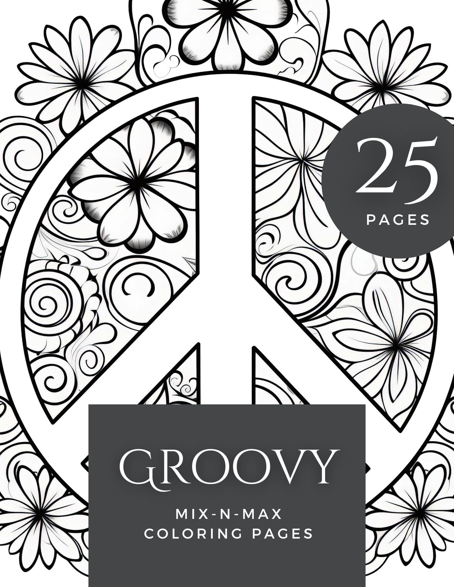 Groovy Coloring Book | 25-Page Canva Template with Retro & Psychedelic Designs | Funky, Wavy, and Abstract Coloring Pages | Digital Download - Social Canvas