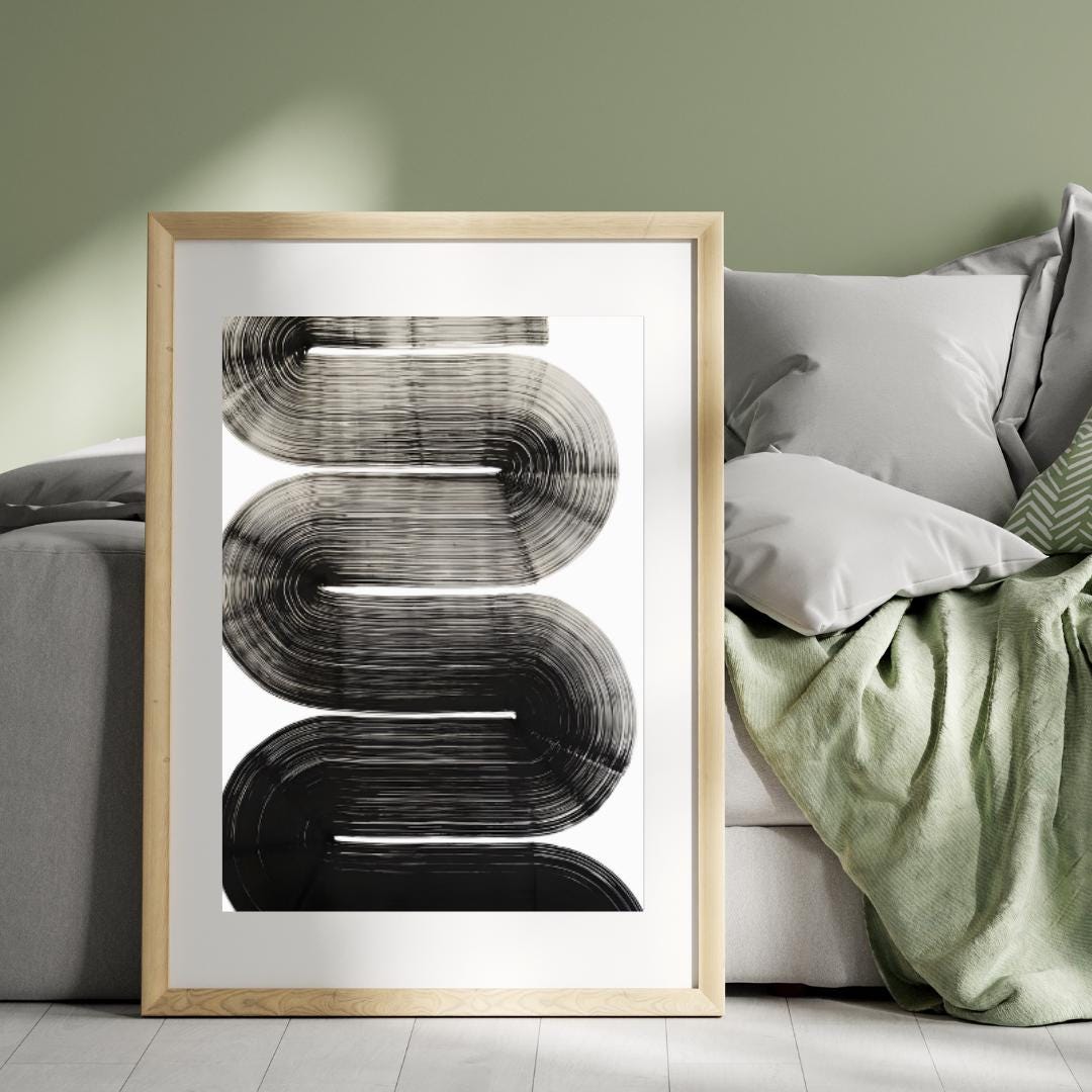 Modern Black and White Abstract Line Art | Minimalist Curved Design Wall Print | Contemporary Monochrome Artwork for Home Decor - Social Canvas