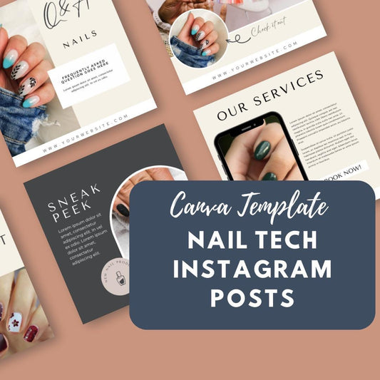 Nail Tech Social Media Canva Templates | Beauty Salon & Nail Artist Marketing Kit for Instagram and Pinterest - Social Canvas