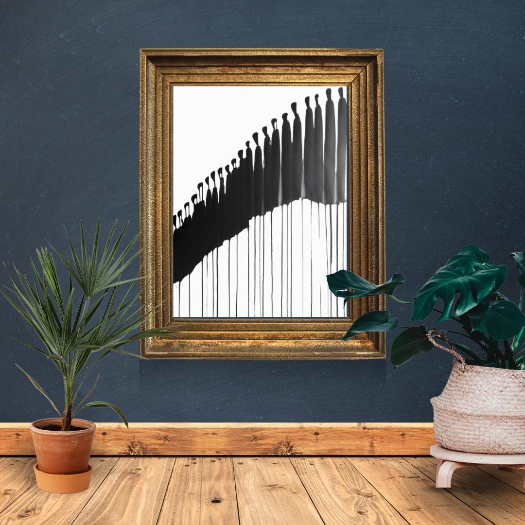 Abstract Drip Silhouette Art | Black and White Minimalist Ink Illustration | Modern Figurative Wall Decor for Stylish Interiors - Social Canvas