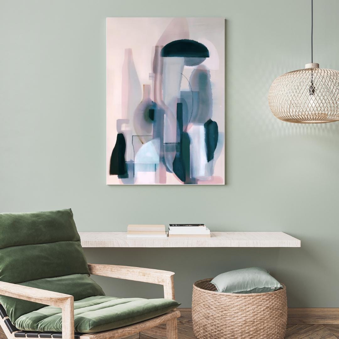 Abstract Still Life Bottles Art Print | Modern Minimalist Pastel Wall Decor | Contemporary Home and Office Artwork - Social Canvas