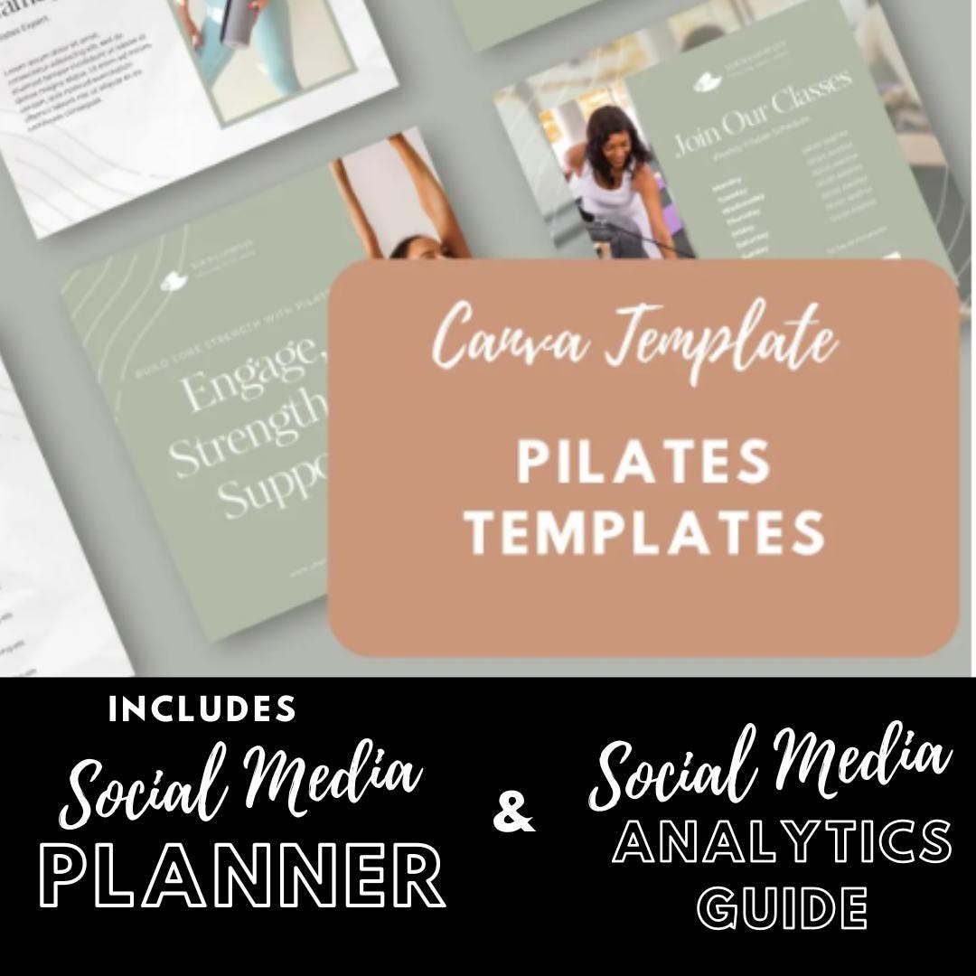 Pilates Social Media Templates | Fitness, Wellness & Studio Marketing Graphics | Social Media Planner |Analytics Guide - Social Canvas