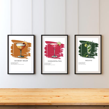 Set of 12 Cocktail Recipe Art Prints - Stylish Home Bar Wall Decor - Social Canvas