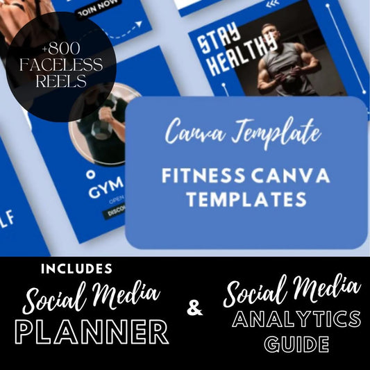 Fitness Templates | Gym and Workout | Personal Trainer and Wellness Branding | Social Media Planner, Analytics Guide | 800 Faceless Videos - Social Canvas