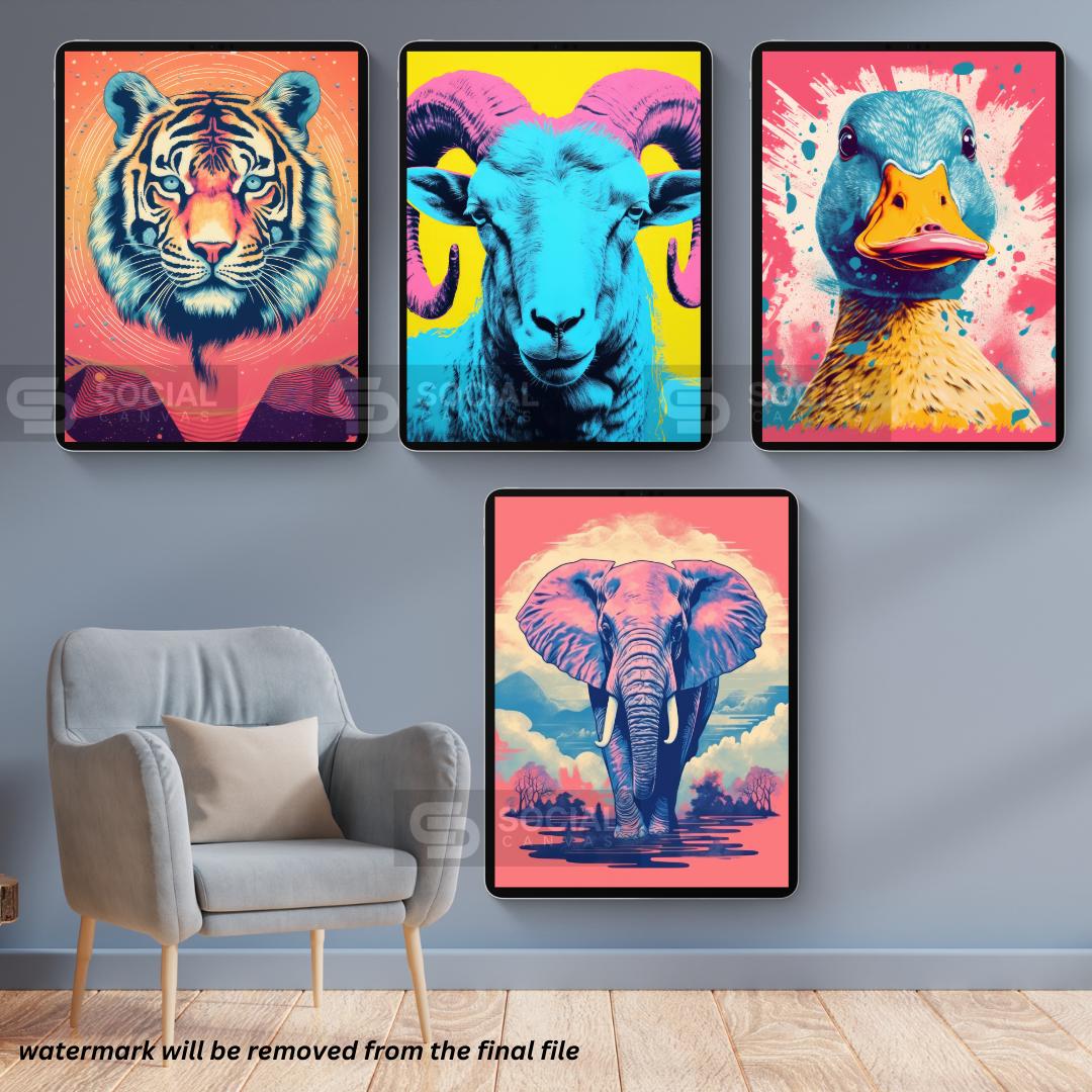 Elegant Flamingo Tropical Art Print - Vibrant Wildlife Poster with Palm Trees - 200 Mega Bundle - Printable Wall Art - Social Canvas