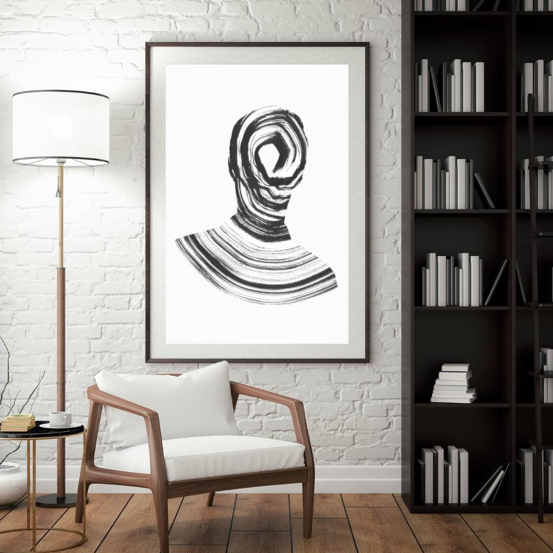 Abstract Black and White Line Art Portrait | Minimalist Modern Wall Art | Contemporary Figurative Art Print for Home Decor - Social Canvas