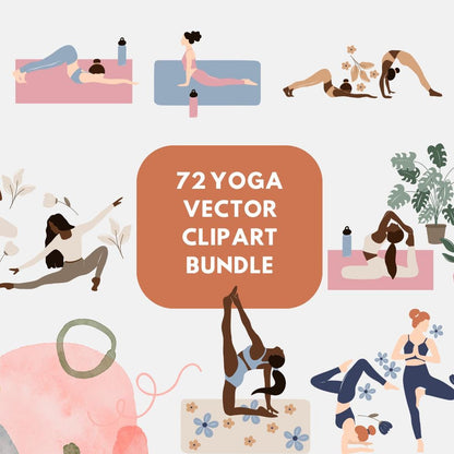 Yoga Vector Clipart Bundle | 72 Seamless Patterns and Elements | Digital Yoga Illustrations | Boho Yoga Graphics for Branding and Design - Social Canvas