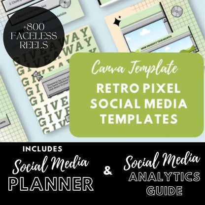 9 Retro Pixel | Y2K Aesthetic | Vintage Internet | 90s Computer Graphics | Social Media Planner, Analytics Guide | 800 Faceless Videos - Social Canvas