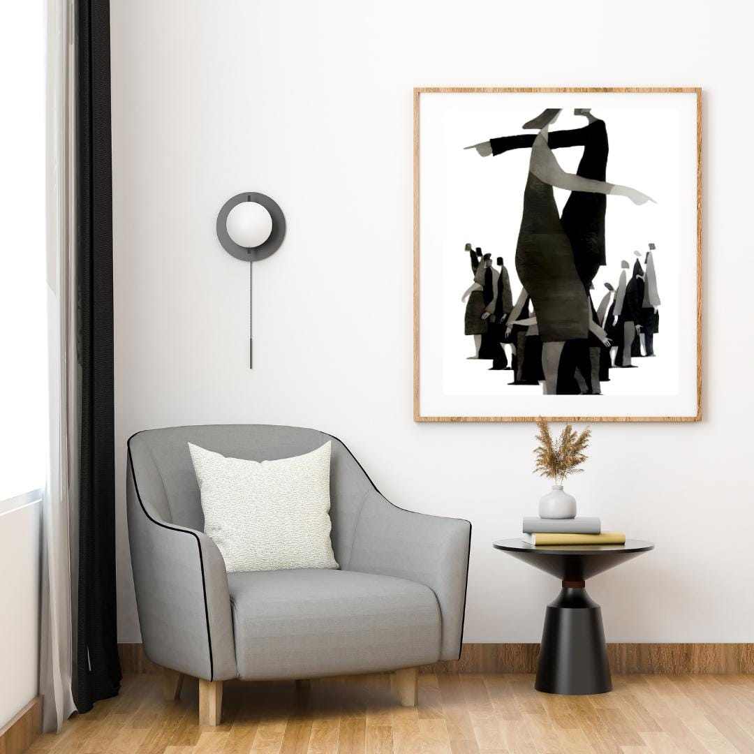 Abstract Figurative Art Print | Modern Black and White Group Composition | Minimalist Contemporary Wall Decor - Social Canvas