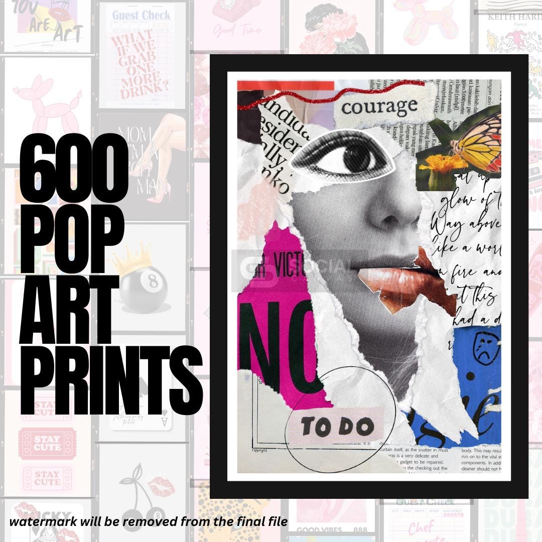 Courage Collage Art - Empowering Pop Art Print | 600 Pop Art Prints Bundle - Social Canvas