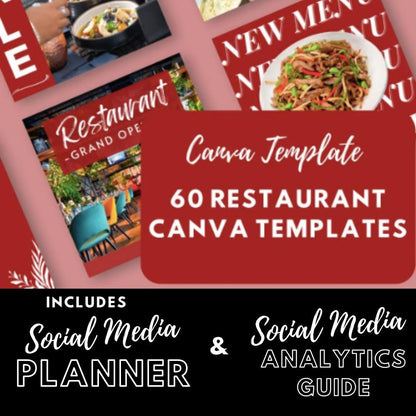 60 Restaurant Canva Templates | Restaurants and Cafes | Menu, Promotions & Grand Opening Posts | Social Media Planner, Analytics Guide - Social Canvas