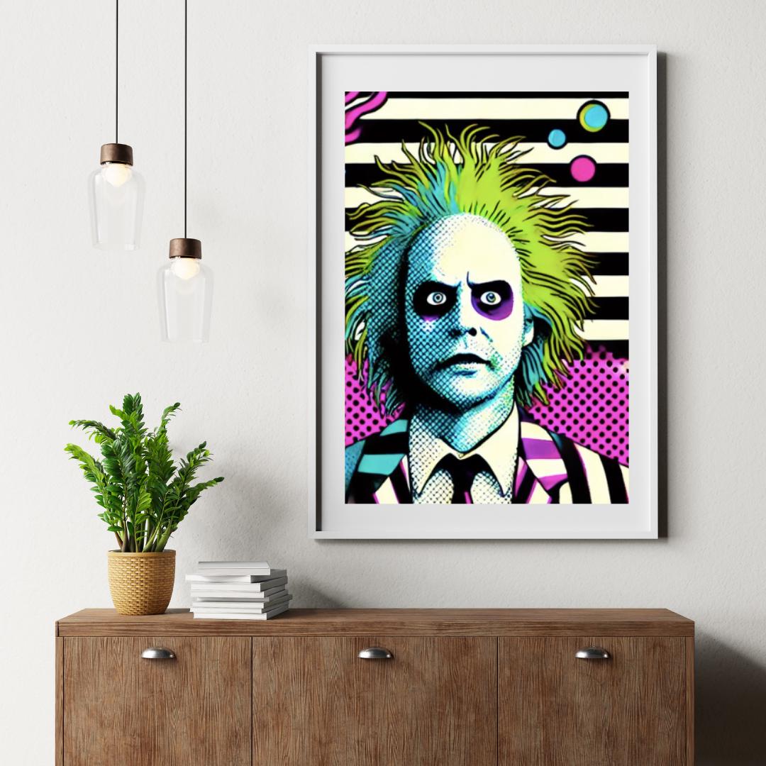 Beetlejuice Style Movie Pop Art Poster - Iconic Movie Character Wall Art Decor - Social Canvas