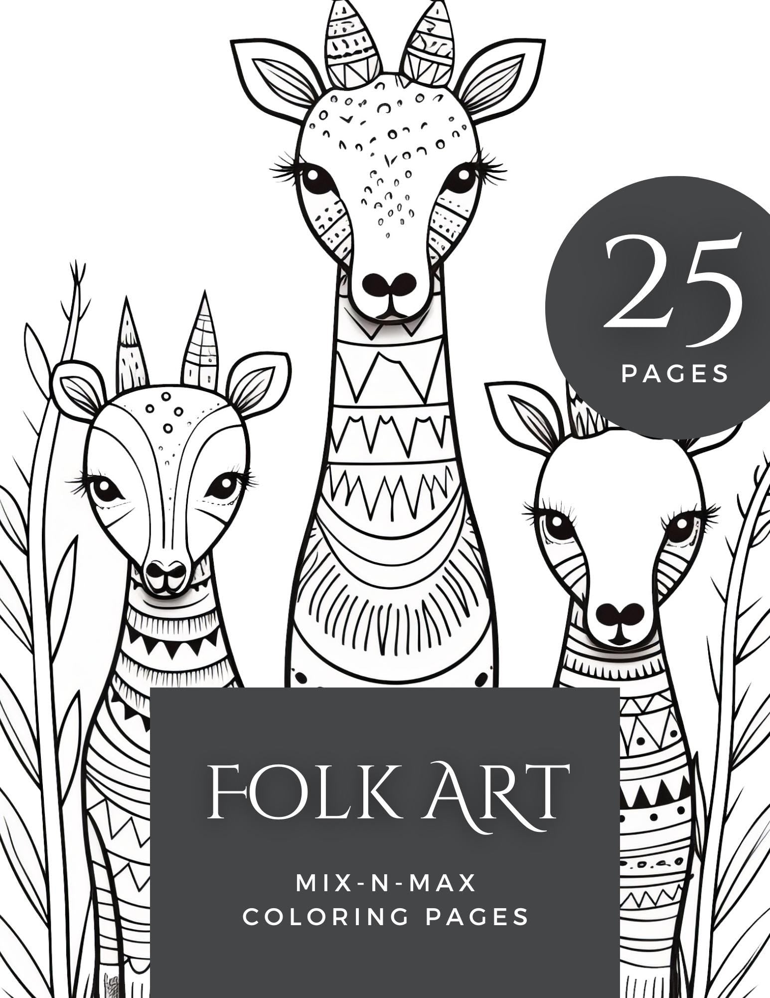 Folk Art Coloring Book | 25-Page Canva Template with Traditional Folk-Inspired Designs | Creative Coloring Pages for All Ages - Social Canvas