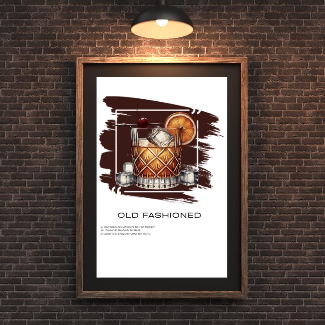 Classic Old Fashioned Recipe Art Print - Whiskey Cocktail Decor - Social Canvas