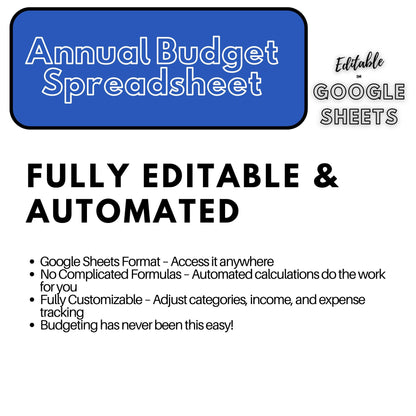Annual Budget Spreadsheet | Editable Google Sheets Template | Business & Household Budget Planner | 2025 Financial Tracker - Social Canvas