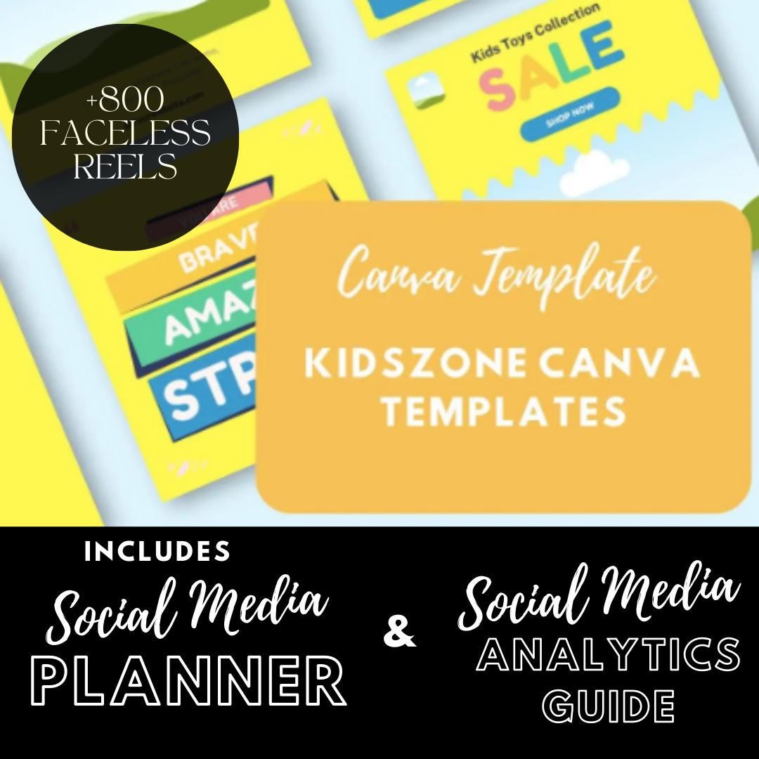 KidsZone Canva Templates | Kids Store and Toy Shop | Bright and Playful Marketing Graphics | Social Media Planner, Analytics Guide - Social Canvas