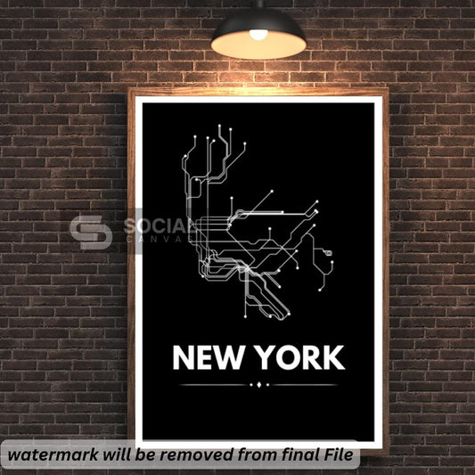 Modern 5 Subway Art Prints, New York, Paris, London, Berlin Minimalist Black and White City Map Poster, Contemporary Urban Wall Art - Social Canvas