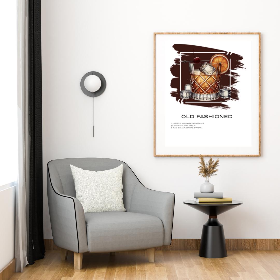 Classic Old Fashioned Recipe Art Print - Whiskey Cocktail Decor - Social Canvas