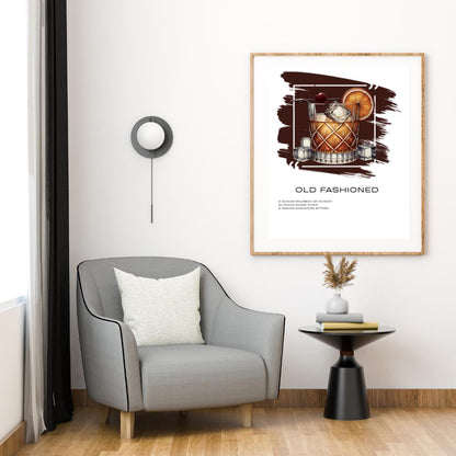 Classic Old Fashioned Recipe Art Print - Whiskey Cocktail Decor - Social Canvas