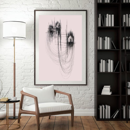 Minimalist Abstract Line Art | Black and Pink Modern Wall Art | Contemporary House Sketch Design for Home or Office Decor - Social Canvas
