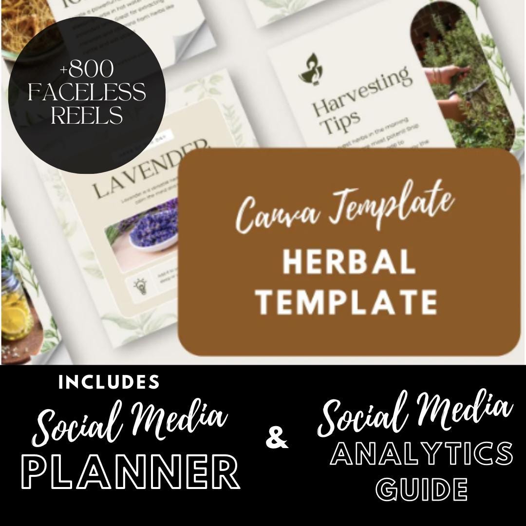 50 Herbal Wellness Social Media Templates | Social Media Planner, Analytics Guide and 800 Faceless Videos | Holistic Health, Natural - Social Canvas