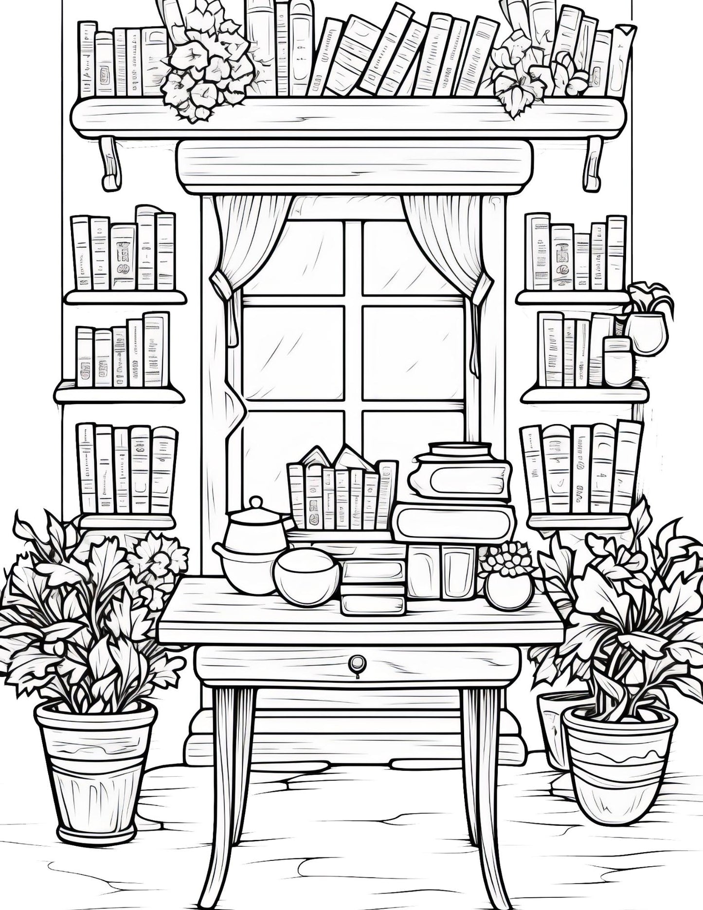 Bookstore Coloring Book | 26-Page Canva Template for Book Lovers & Creative Minds | Cozy Literary-Themed Coloring Pages | Digital Download - Social Canvas